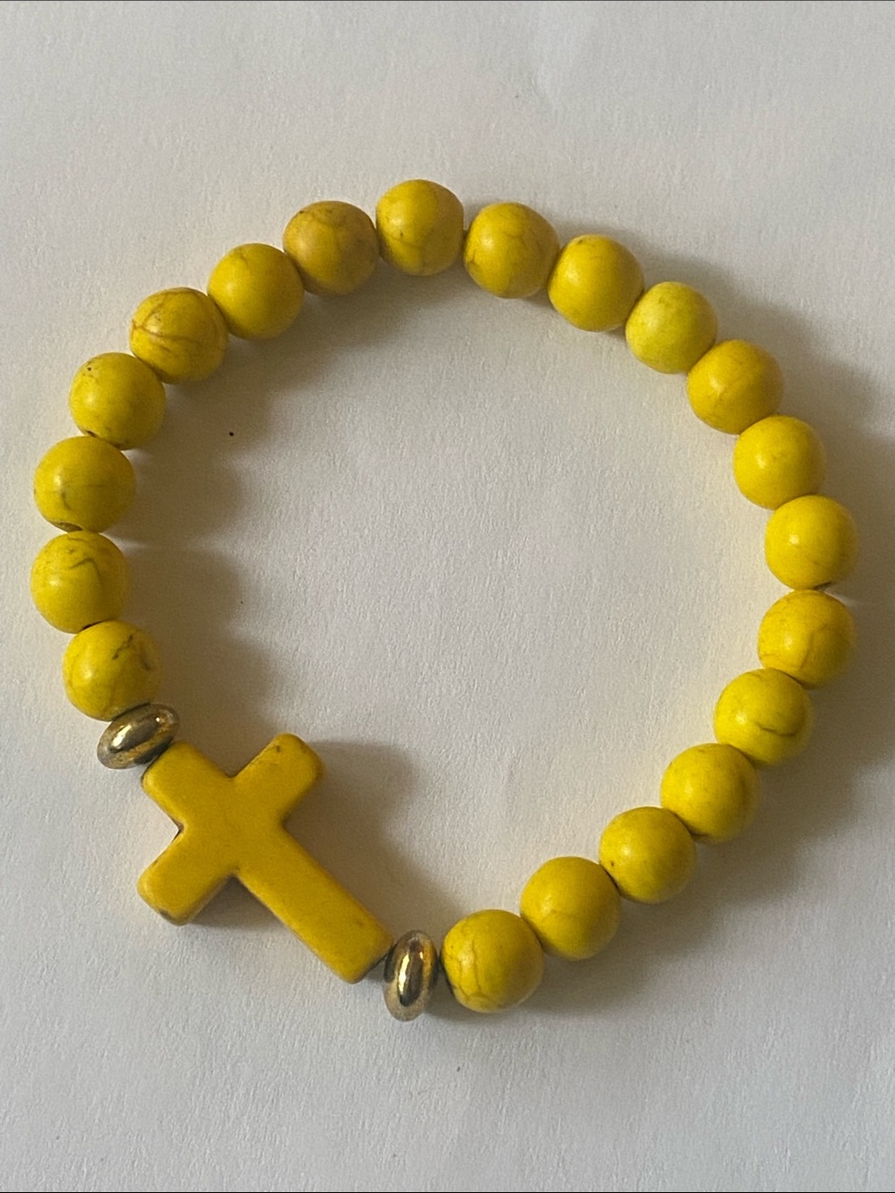Yellow Cross stone Bead Stretch Bracelet for Women